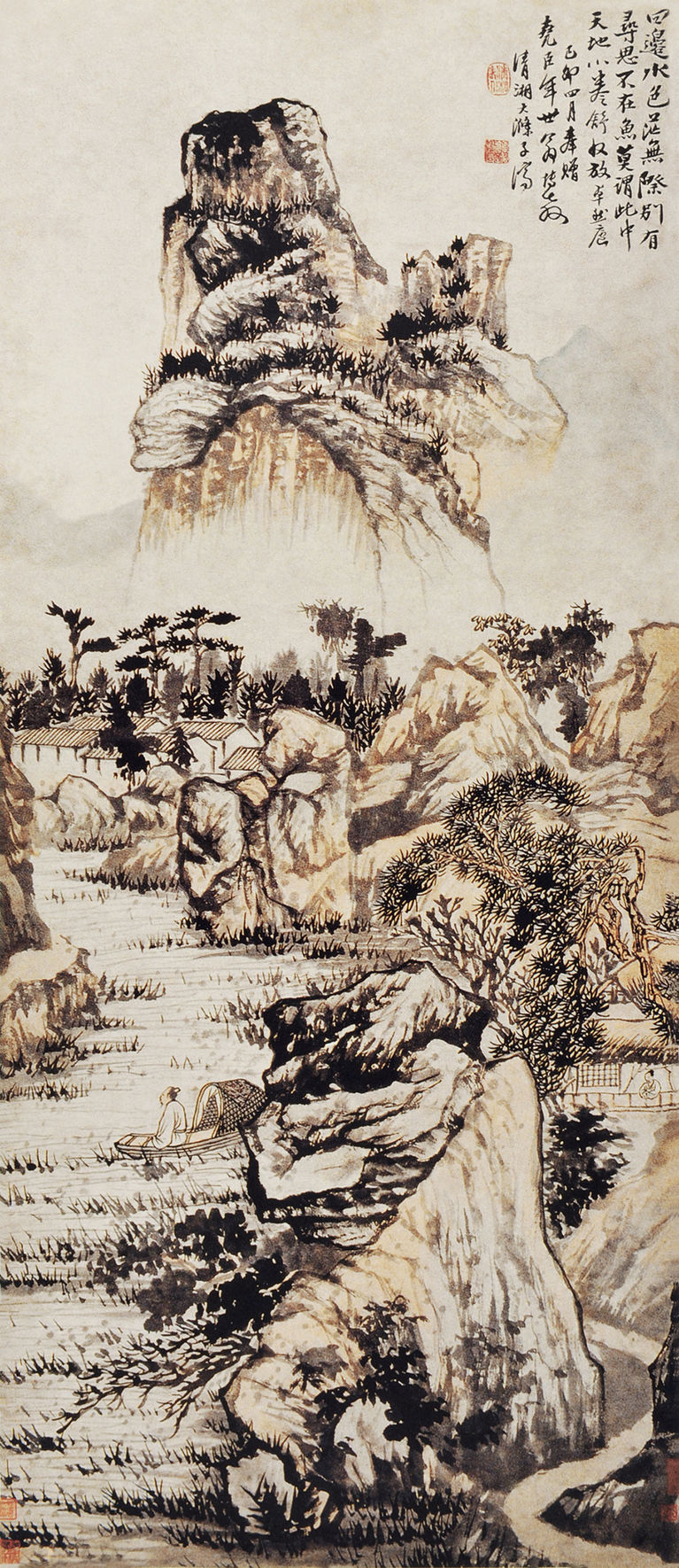 清 石涛 卓然庐图 纸本设色 55.1cm x127.8cm 1699 上海博物馆藏