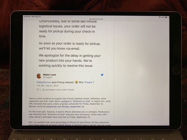 外媒称 2017款iPad Pro被曝屏幕集体出现亮点