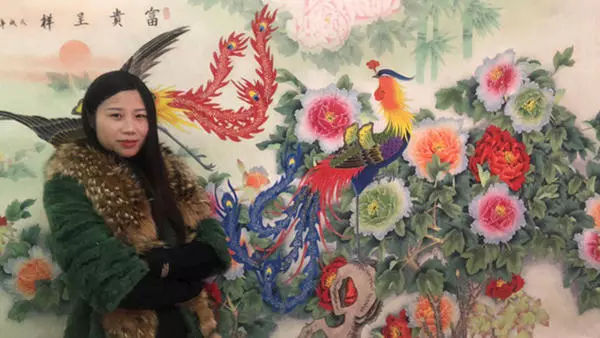 画家赵景丽山青水秀花鸟传情