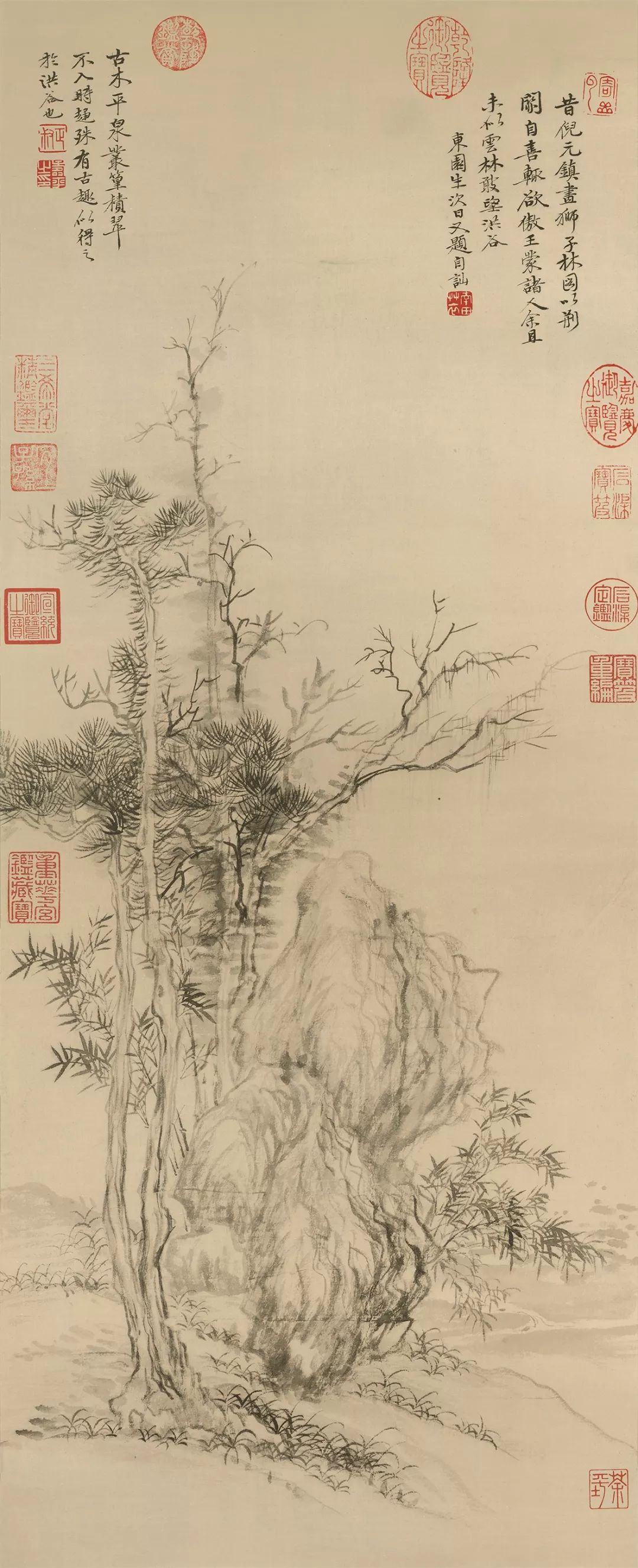 恽寿平《仿倪瓒古木丛篁图》,现藏于台北故宫博物院