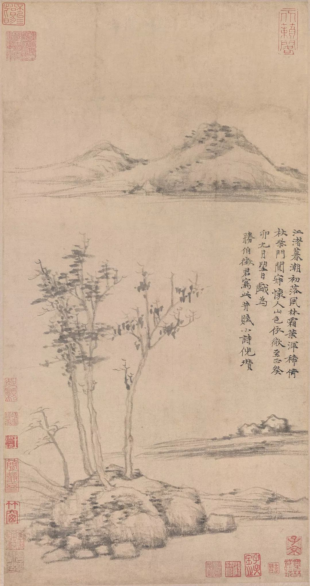元倪瓒江渚风林图