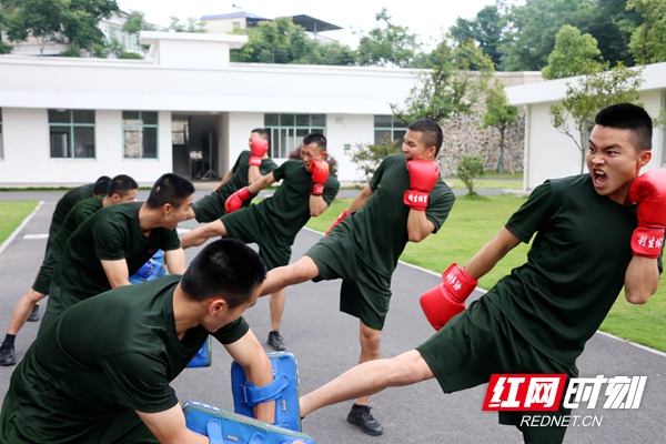 队员们练习鞭腿,每一个动作都精益求精.JPG