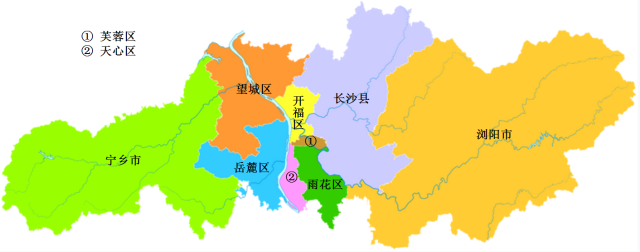 下面是湖南省长沙市的行政区划地图.