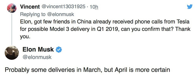最前线 | 马斯克推特透露，明年三四月向中国用户交付Model 3