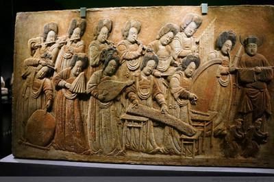 古代女子十二乐坊:彩绘散乐浮雕