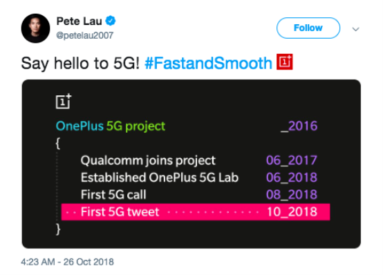 一加宣布与EE达成战略合作 明年将发布欧洲第一款商用5G手机