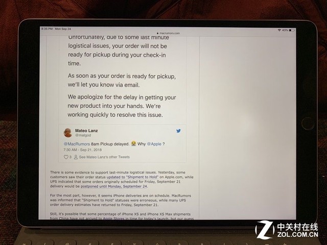 2017款iPad Pro背光模组出现问题 保内可换新