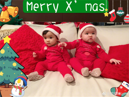 熊黛林圣诞晒双胞胎女儿,姐妹俩颜值差距太大