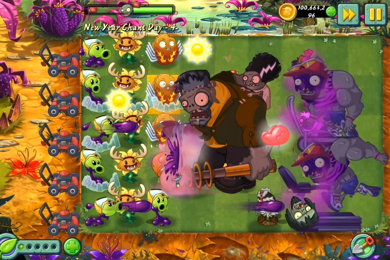 植物大战僵尸2新春圣歌4，原来跑步机巨人僵尸是可以打死的