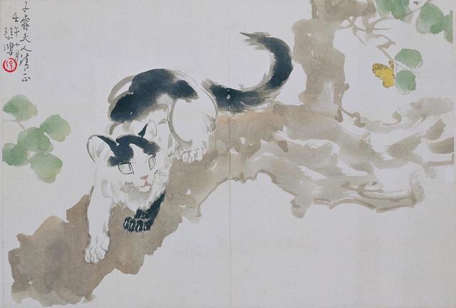中国古美術 徐悲鴻款 雙猫図三尺画芯 肉筆手描き 動物画 宣紙画芯 証書付 文房 中国古美術 徐悲鴻款 雙猫図三尺画芯 肉筆手描き 動物画 宣紙画