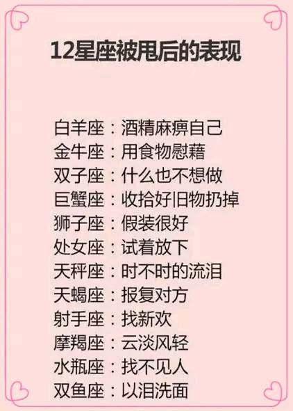 12星座的爱情会因为什么而崩溃,12星座被甩后的表现