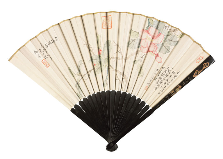 清光绪二十八年 慈禧皇太后绘花卉图陆润庠书诗折扇 故宫博物院藏