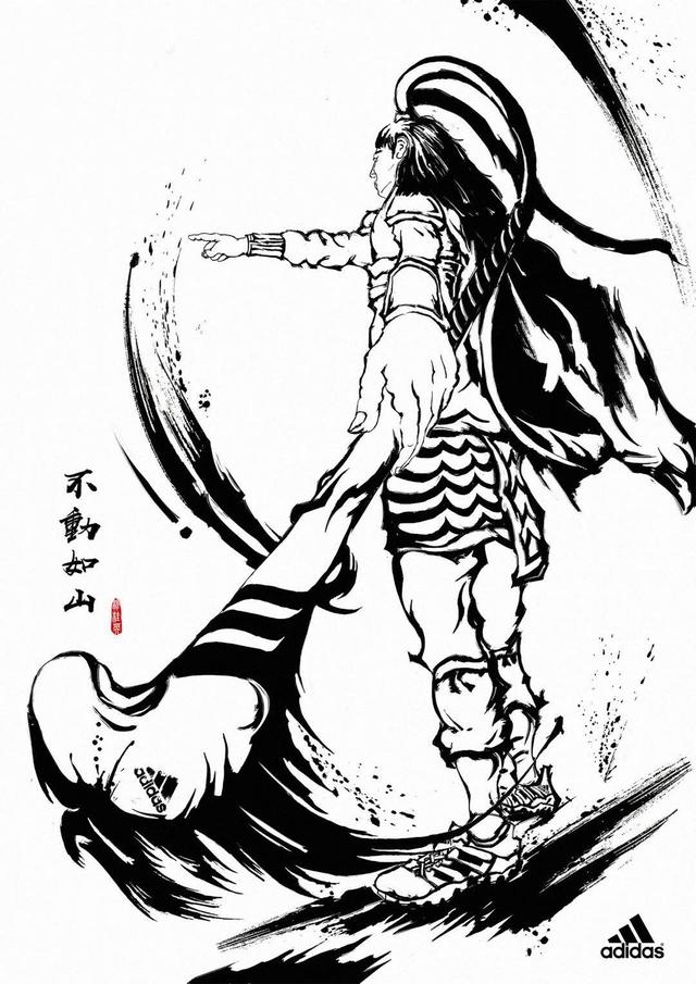 阿迪达斯水墨画海报,中国女英雄重拳出击