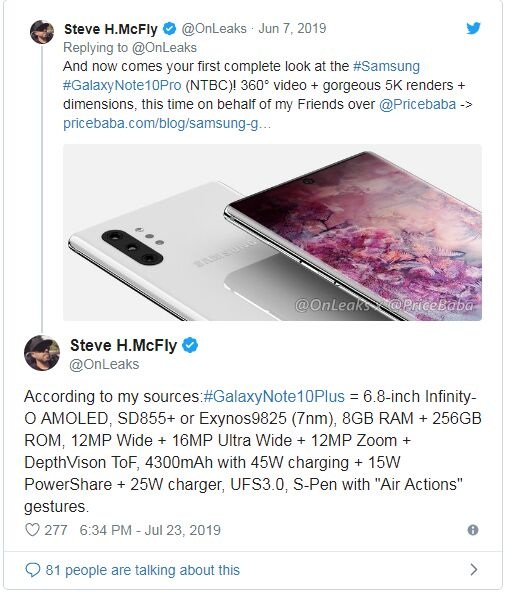 三星Galaxy Note 10-10 Pro配置曝光:搭载高通最新骁龙855 Plus处理器 南京21世纪太阳城