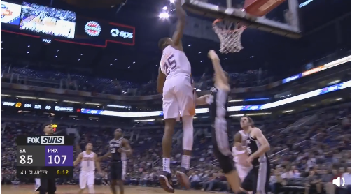 [视频]怒飞冲天！太阳新秀布里奇斯单臂劈扣贝尔坦斯