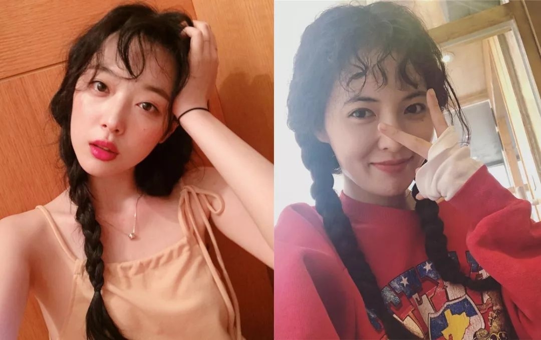 手残党可以参考火箭少女的羊毛卷刘海,只需在额头两侧留出一些碎刘海