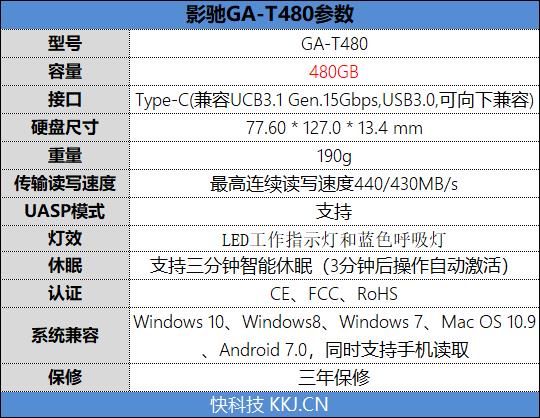 移动SSD中的战斗机！影驰GA-T480评测：读写速度四倍于HDD