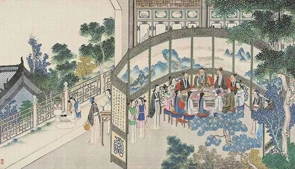 中秋宴[清] 孙温绘本《红楼梦》局部