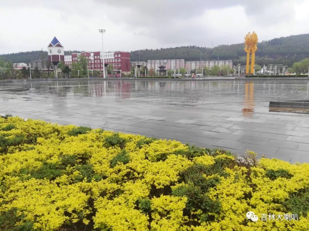 细雨中的柳河县世纪广场 (马强提供) 夏 食