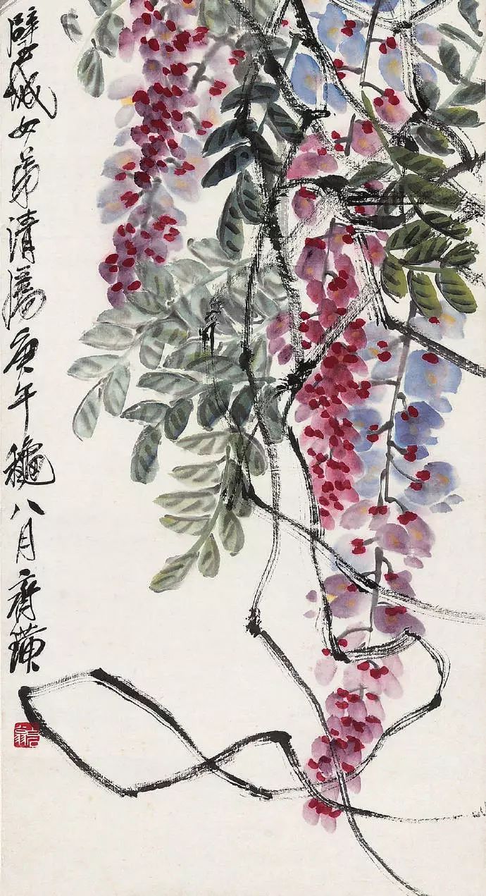 齐白石《紫藤花》 :姿态婀娜 随风摇曳(图)
