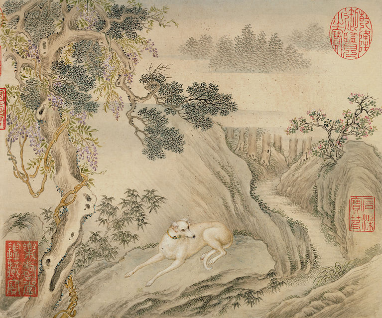 清 艾启蒙 十骏犬图册之「睒星狼」 纸本设色 纵二四·五厘米 横二九·三厘米 故宫博物院藏