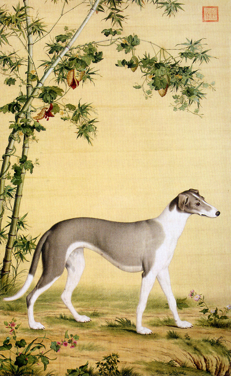 清 郎世宁 竹荫西狑图轴 绢本设色 纵二四六厘米 横一三三厘米 沈阳故宫博物院藏