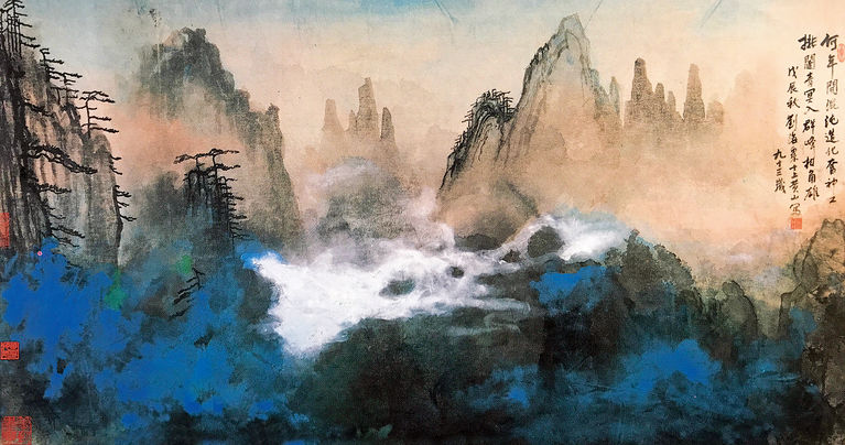 刘海粟《奇峰白云》,纵93.5厘米,横172厘米,1988年作。香港私人藏
