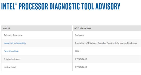 Intel处理器诊断工具爆出漏洞：高危级别 赶快升级