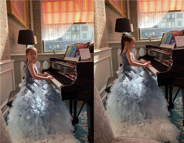 黄奕6岁女儿盛装演奏钢琴 自信有范儿颜值逆袭
