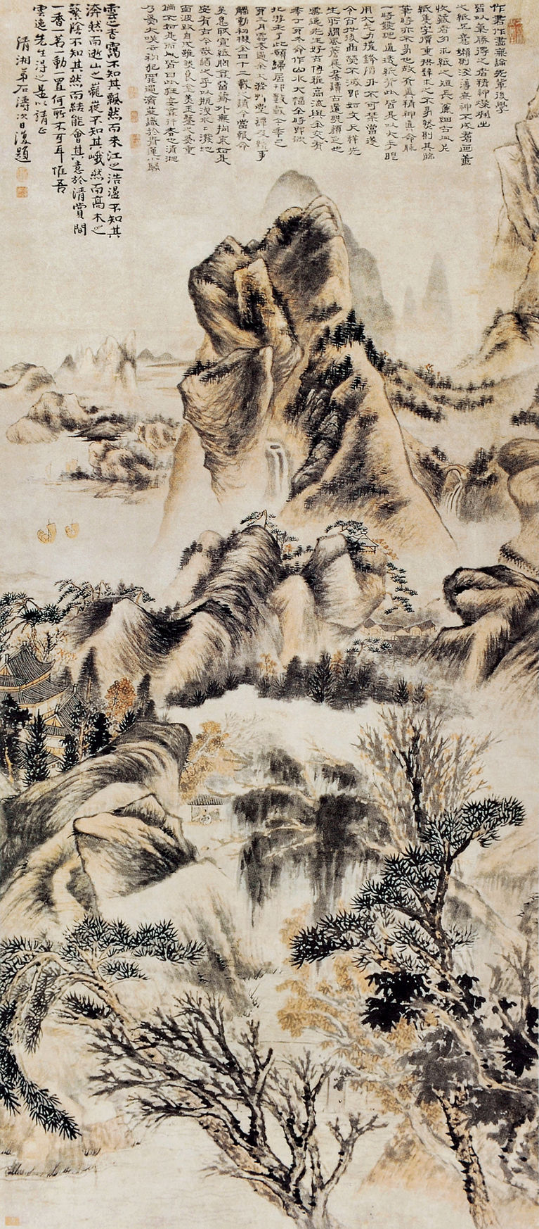 清 石涛 江山天色图 99cm×220cm 1687 四川省博物馆藏