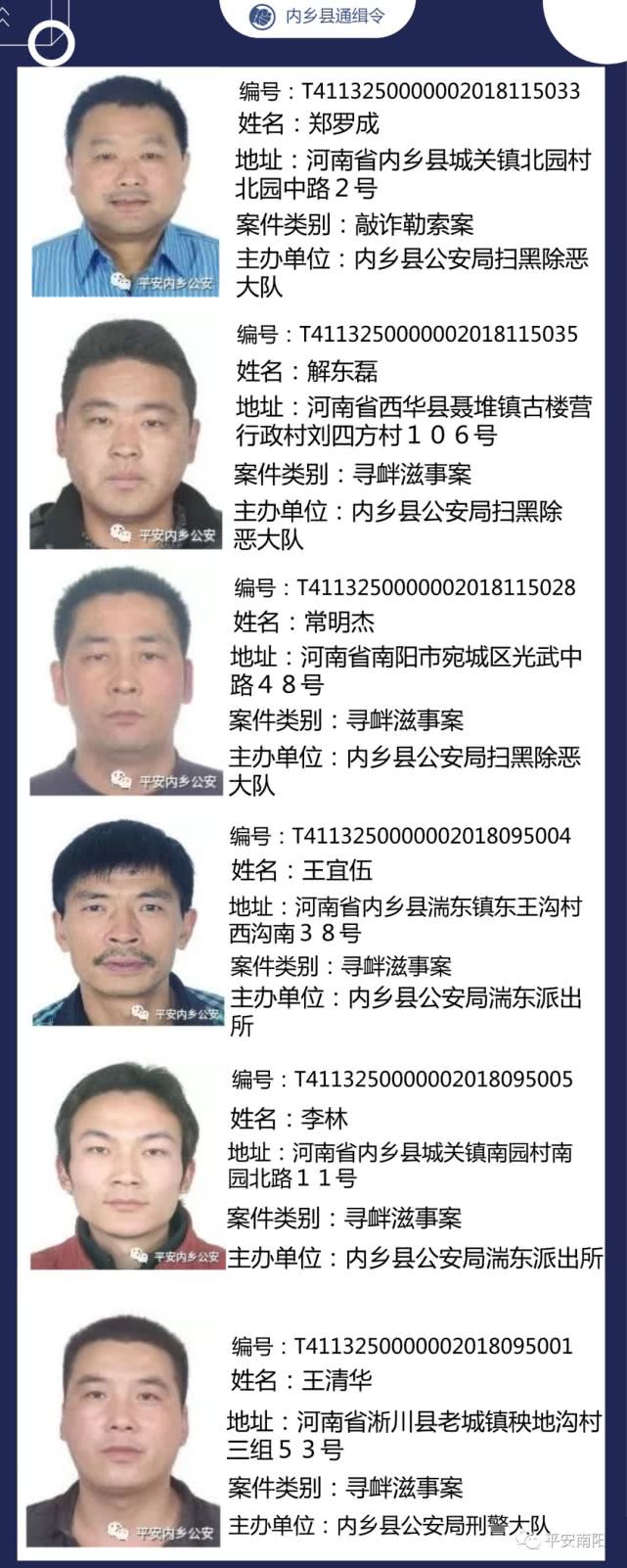 南阳公安局通缉令!