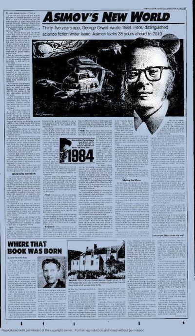▲ 阿西莫夫的预测刊登在1983 年的报纸上