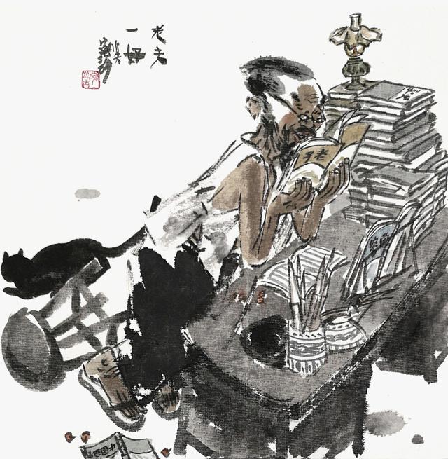 我们在看画,他却在画里读书