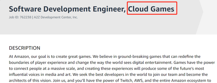 云游戏——亚马逊终于发出了“赛马”信号