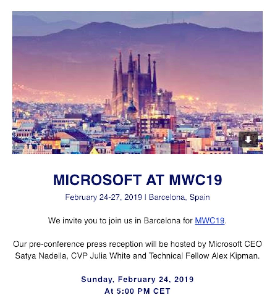 HoloLens 2要来了？微软发送MWC 2019邀请函
