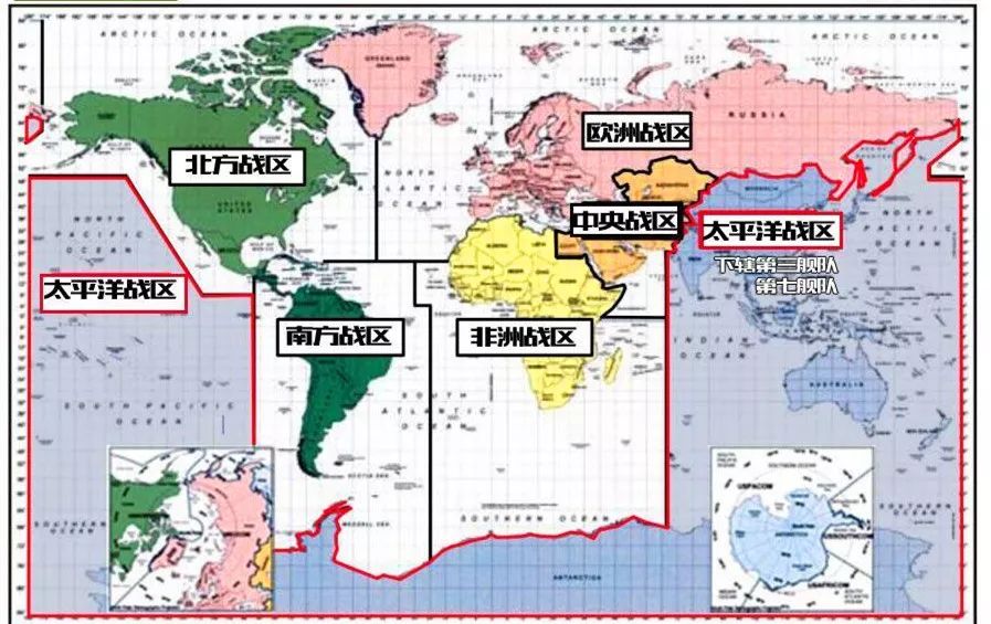 地图看世界;中美俄三国战区分布图,美国东亚军事基地分布图.
