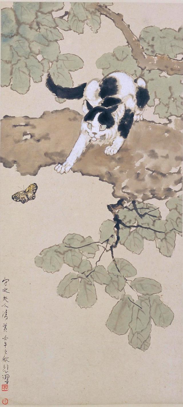 中国古美術 徐悲鴻款 雙猫図三尺画芯 肉筆手描き 動物画 宣紙画芯 証書付 文房 中国古美術 徐悲鴻款 雙猫図三尺画芯 肉筆手描き 動物画 宣紙画