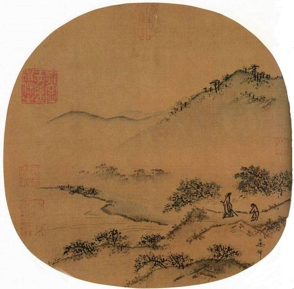 马麟《郊原曳杖图》