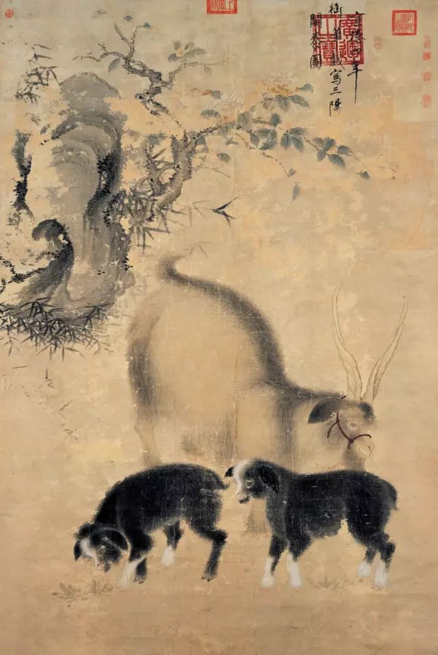 明 朱瞻基 三阳开泰纸本设色 211.6×142.5厘米 台北故宫博物院藏