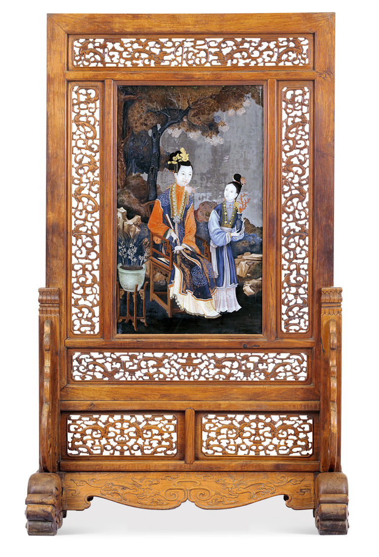 明 黄花梨木边座画人物图玻璃插屏 故宫博物院藏