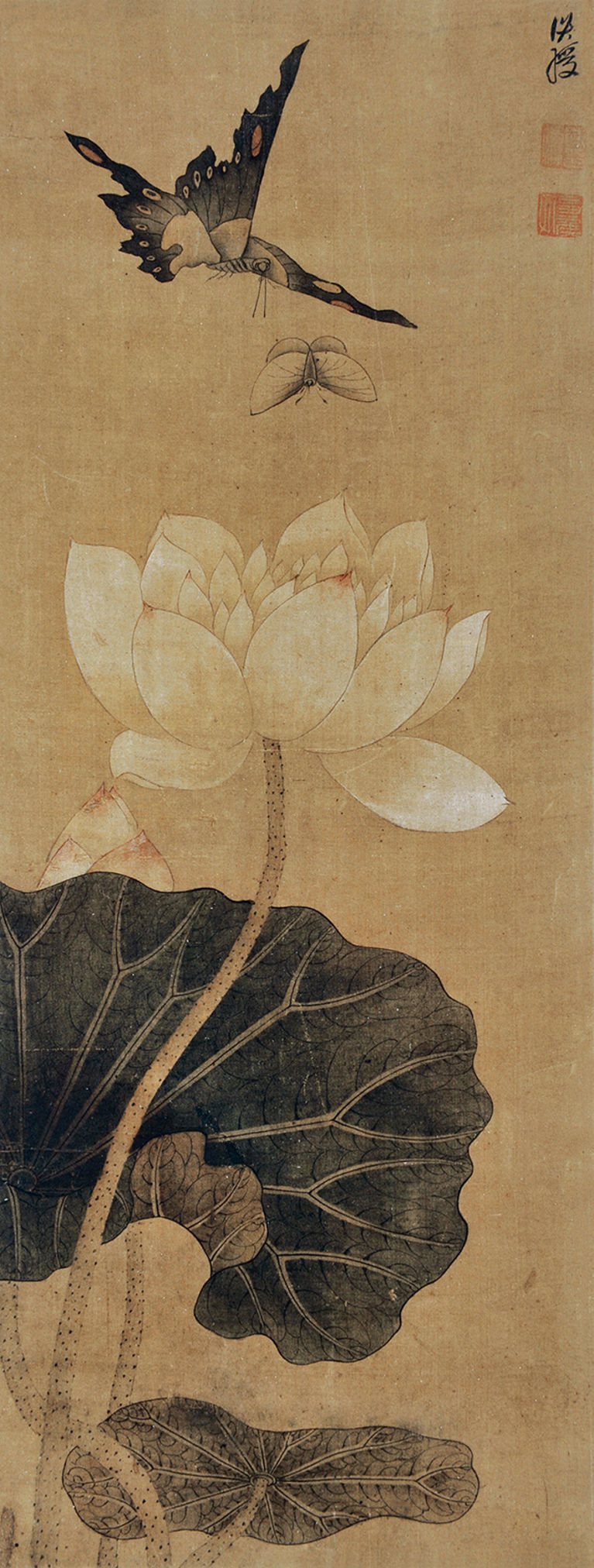 明 陈洪绶荷花双蝶图 绢本设色 23cm 61.5cm 约1646 中国美术学院藏