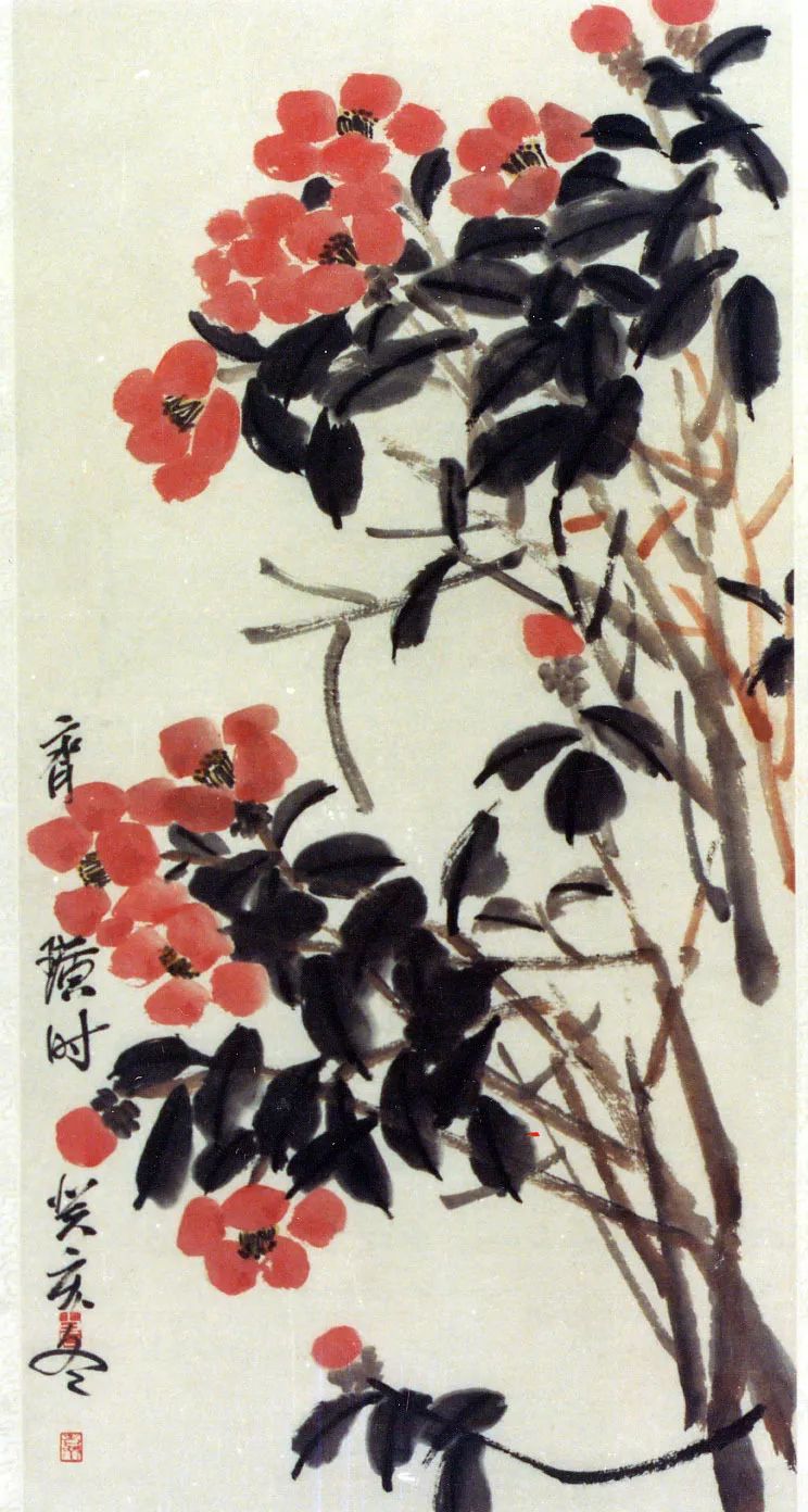 齐白石 茶花 88x41cm 1923年