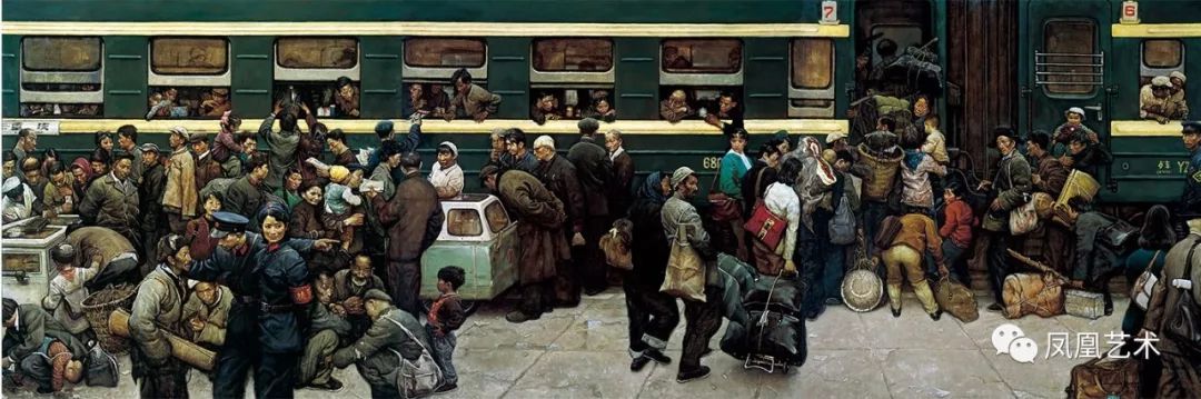 高小华《赶火车》油画155cmx450cm.1981