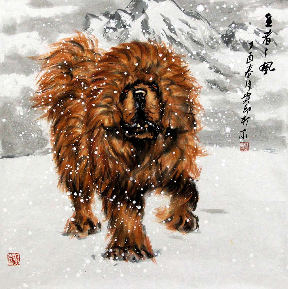 王贵邱藏獒作品赏析形态各异威风凛凛充满正气