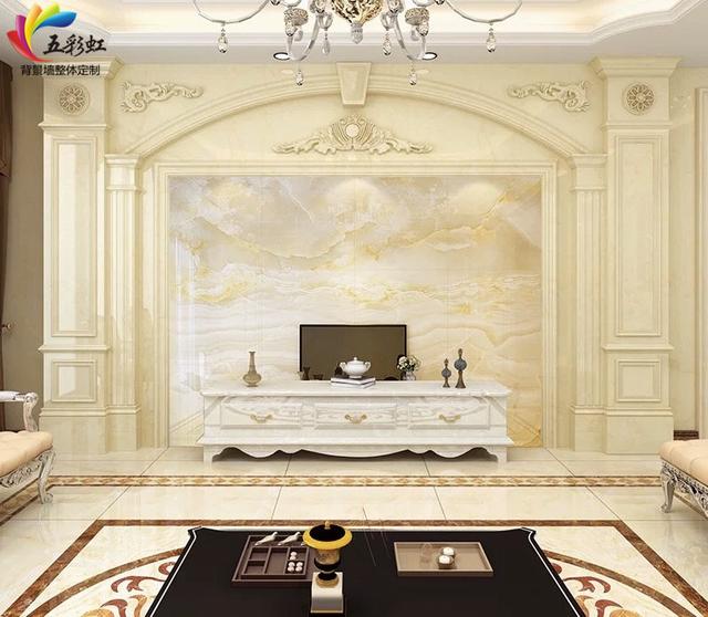9,家居装修欧式石材罗马柱搭配微晶石电视背景墙 欧式风格装修已经和