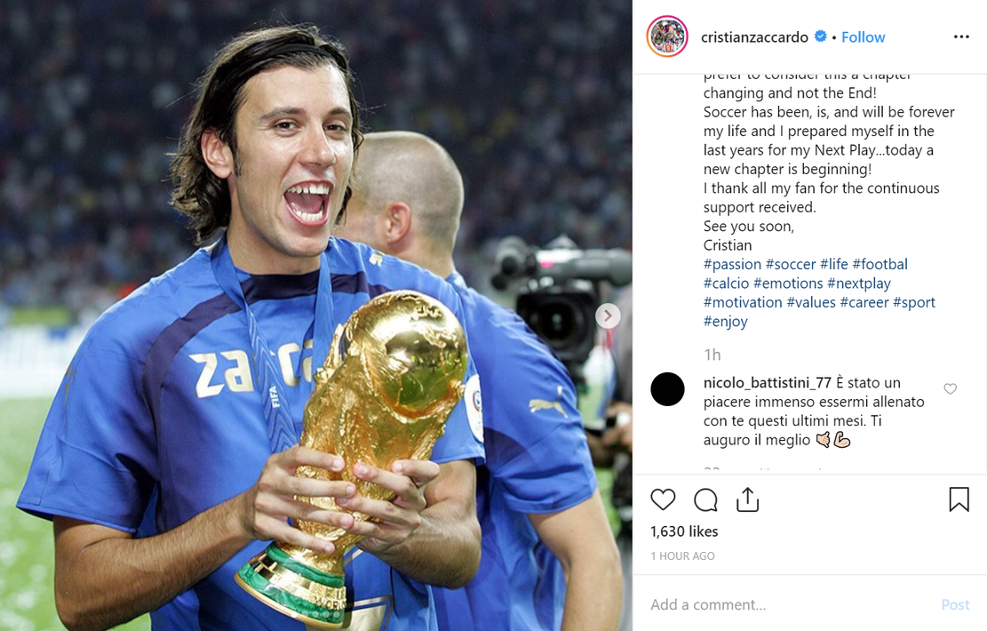意大利世界杯夺冠13周年扎卡尔多宣布退役