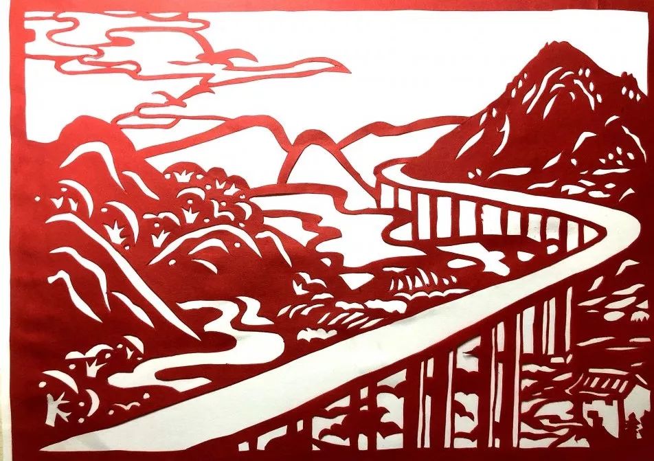 "话"交通道路61"瞧"发展变化作品形式:美术作品类型:剪纸作画时间