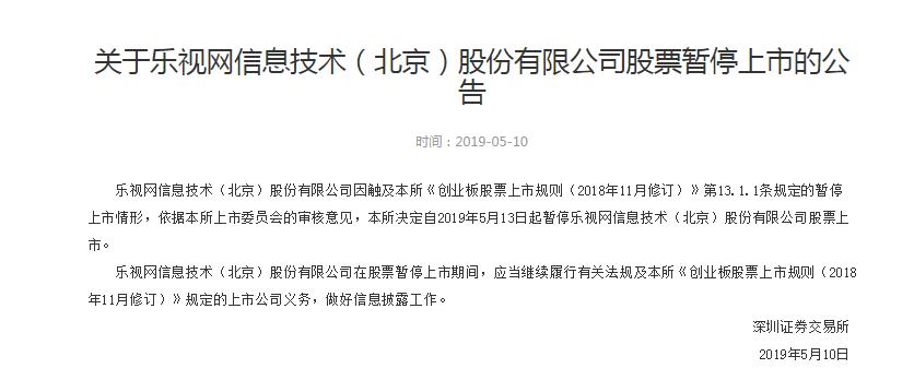 乐视礼包|乐视网：关于公司股票暂停上市进展情况及终止上市风险提示的公告