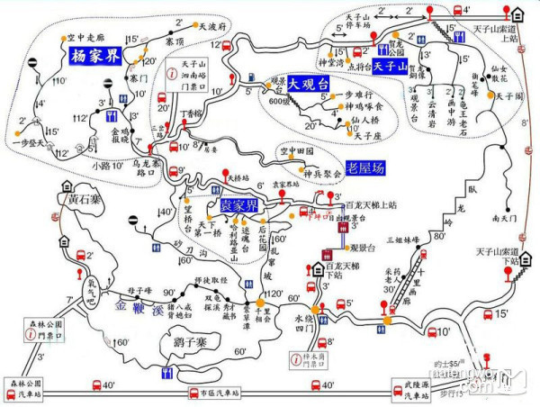 天子山一日游游览线路图片
