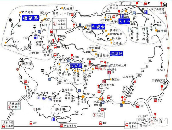 武陵源 景區→天子山索道→天子山山頂觀雲海→賀龍公園→轉車